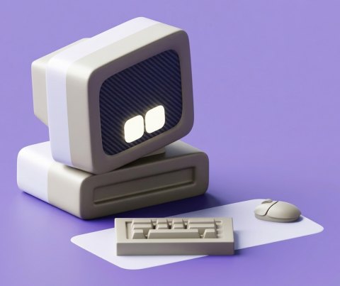 Illustration d'un ordinateur d'ancienne génération, avec son clavier et sa souris